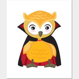Cute Owl Halloween in Vampire Costume Gift Posters and Art